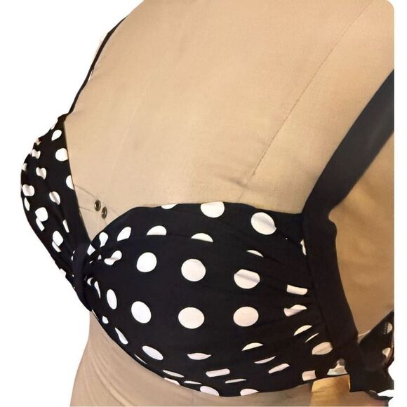 NWT CoCo Reef Bikini Top Black/White Polka Dot Divine Power Bra 32/34 D - Picture 5 of 9